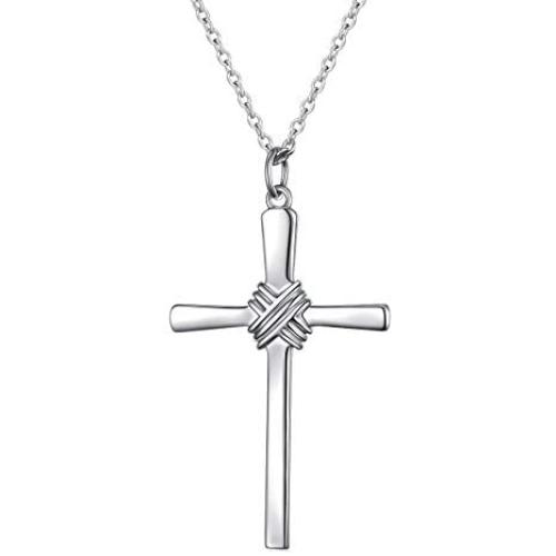 Easter Gifts Women Mens Cross Necklace 925 Sterling Silver Unisex Crufix Necklaces for Boys Girls with Strong 24 Inches Long Chain Jewelry