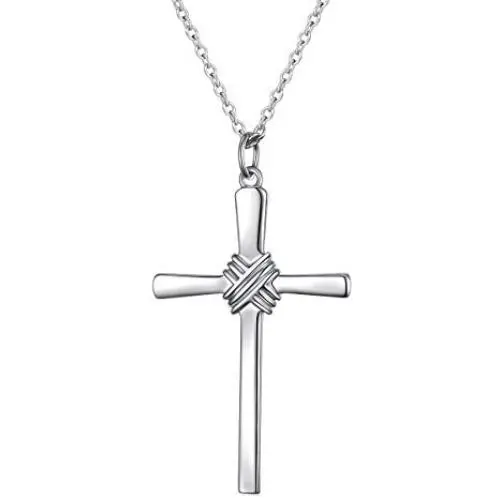 Easter Gifts Women Mens Cross Necklace 925 Sterling Silver Unisex Crufix Necklaces for Boys Girls with Strong 24 Inches Long Chain Jewelry Easter Gifts Women Mens Cross Necklace 925 Sterling Silver Unisex Crufix Necklaces for Boys Girls with Strong 24 Inches Long Chain Jewelry