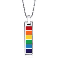 Ropman Rainbow Lesbian Pride Necklace LGBTQ Accessories Stainless Steel Bar Pendant Gay Jewelry for Unisex