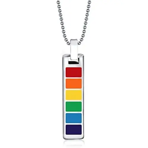 Ropman Rainbow Lesbian Pride Necklace LGBTQ Accessories Stainless Steel Bar Pendant Gay Jewelry for Unisex Ropman Rainbow Lesbian Pride Necklace LGBTQ Accessories Stainless Steel Bar Pendant Gay Jewelry for Unisex