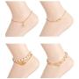 Ofeiyaa 16PCS Ankle Bracelets Beach Layered Anklets Boho Ankle Chains Foot Bracelets Set for Women Adjustable Gold Silve Tone