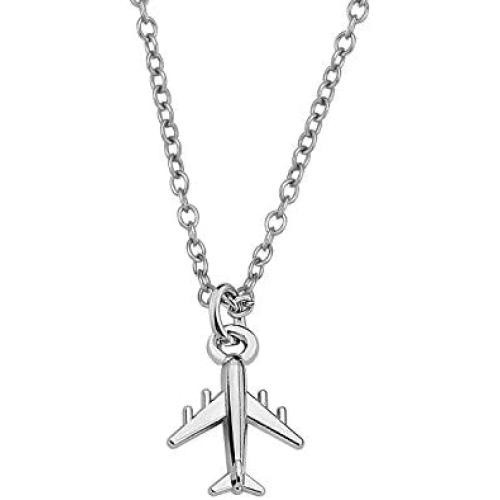 FUSTYLE Airplane Necklace Aircraft Pendant Flight Attendant Jewelry Pilot Gifts for Aviation Traveler (Silver)