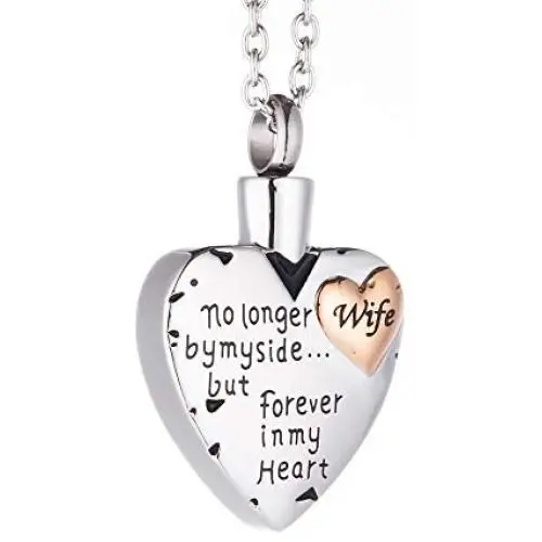 Cremation Jewelry for Ashes Heart Shaped Premium Stainless Steel Keepsake Memorial Necklace Chains for Men Women Carved No Longer By My Side Forever In My Heart (Grandma)