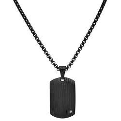 Geoffrey Beene Stainless Steel Mens Dog Tag Necklace with Cubic Zirconia Stone
