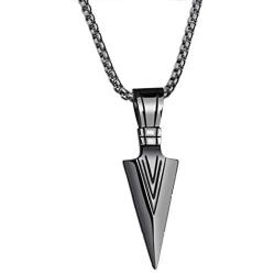 Rinspyre Mens Arrowhead Necklace Gold Stainless Steel Biker Punk Indian Arrow Pendant with 22 Inch Chain