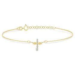 GELIN Angel Wings Crucifix Cross CZ Strand Bracelet for Women in 14k Yellow Gold