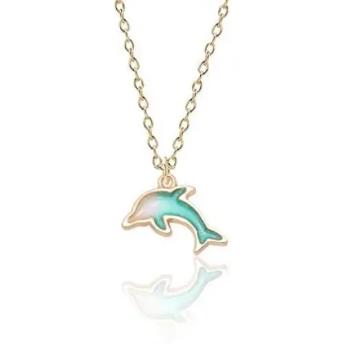 JUESJ Cute Alloy Little Dolphin Pendant Necklace，Colour Little Fish Resin Marine Animal Necklace for Women Girls Fashion Jewelry Gifts