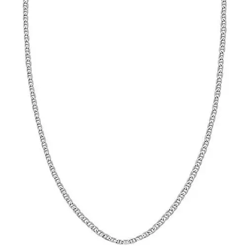 Savlano 925 Sterling Silver 1.8mm Italian Solid Flat Mariner Link Chain Necklace for Men & Women - Made in Italy Comes Gift Box (1.8mm)