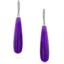 Long Simple Linear Gemstone Elongated Teardrop Leverback Dangle Earrings For Women For Teen 925 Sterling Silver