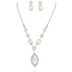 SP Sophia Collection Womens Elegant Bridal Halo Marquise and Round Austrian Crystal Jewelry Necklace and Stud Post Dangle Earring Jewelry Set