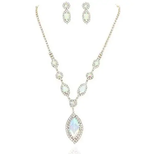 SP Sophia Collection Womens Elegant Bridal Halo Marquise and Round Austrian Crystal Jewelry Necklace and Stud Post Dangle Earring Jewelry Set SP Sophia Collection Womens Elegant Bridal Halo Marquise and Round Austrian Crystal Jewelry Necklace and Stud Post Dangle Earring Jewelry Set