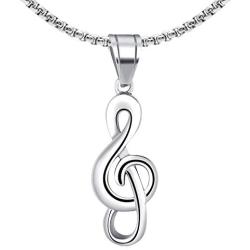 Fusamk Fashion Music Titanium Steel Note Symbol Pendant Charm Necklace