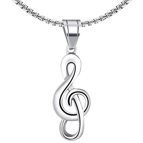Fusamk Fashion Music Titanium Steel Note Symbol Pendant Charm Necklace