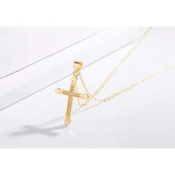 SEMBILAN Cross Cubic Zirconia Necklace 14K Gold Plated Copper Cross Pendant Necklace Copper Chain Jewelry for Women Ladies Teens Girls (Gold Cross Crystal-4)