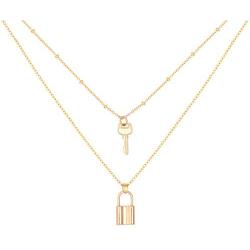 PearlyPearls Dainty 18k Gold Layered Statement Choker Necklaces for Women Tiny Cute Lock and Key St Benedict Medals and Cross Pendant Personalized Double Layering Chain Necklaces for Teen Girls