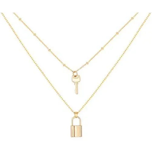 PearlyPearls Dainty 18k Gold Layered Statement Choker Necklaces for Women Tiny Cute Lock and Key St Benedict Medals and Cross Pendant Personalized Double Layering Chain Necklaces for Teen Girls