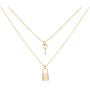 PearlyPearls Dainty 18k Gold Layered Statement Choker Necklaces for Women Tiny Cute Lock and Key St Benedict Medals and Cross Pendant Personalized Double Layering Chain Necklaces for Teen Girls