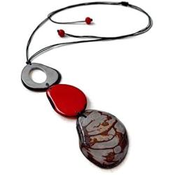 Tagua Nut Necklace Long Tagua Necklace in Red and Gray TAG638, Vegetable Ivory Necklace. Organic Handmade Tagua Nut Jewelry