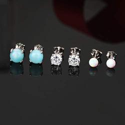 Sterling Silver Stud Earrings Hypoallergenic Earring Jewelry Gifts for Women Teen Girls Pack of 4 (Amethyst Opal CZ Earrings)