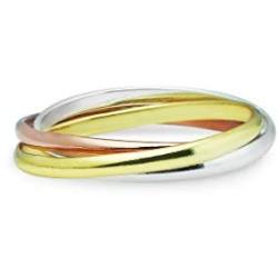 925 Sterling Silver Triple Interlocked Rolling High Polish Ring | Rose & Yellow Gold Flashed | Full & Half Sizes 5-14