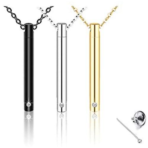 3PCS Cremation Jewelry Crystals Stainless Steel Black Silver Gold Tone Bar Urn Pendant Memorial Ashes Keepsake Exquisite Necklace