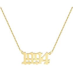 Aimber Birth Year Necklace 18K Gold Plated Birth Year Number Pendant Necklace Stainless Steel Birthday Year Necklace for Women,1970-2024