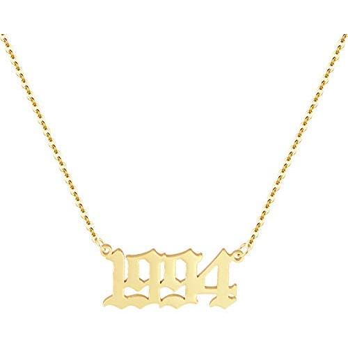 Aimber Birth Year Necklace 18K Gold Plated Birth Year Number Pendant Necklace Stainless Steel Birthday Year Necklace for Women,1970-2024