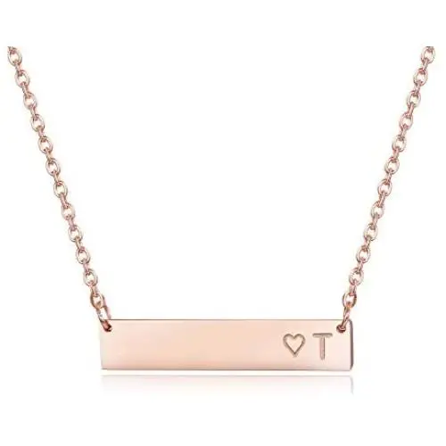 Finrezio Rose Gold Plated Stainless Steel Initial Heart Bar Necklace Alphabet Pendant Necklace for Women Mother, 16''+2''