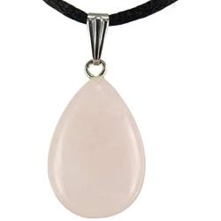 Steampunkers USA Core Elements - 25mm Classic Pear Drop Rose Quartz, Pink - 20-22 Inch Adjustable Black Cord – Crystal Gemstone Carved Necklace Charm Handmade
