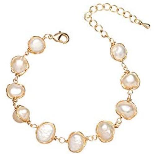 Cowlyn Pearl Bracelet Baroque Cultured Chain Wind Bossimi 14K Gold Work Around Silk Handmade Adjustable Charm Fashion Valentine Jewelry for Women