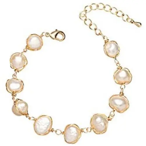 Cowlyn Pearl Bracelet Baroque Cultured Chain Wind Bossimi 14K Gold Work Around Silk Handmade Adjustable Charm Fashion Valentine Jewelry for Women
