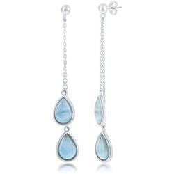Sterling Silver Double Pear-Shaped Natural Larimar Dangling Earrings