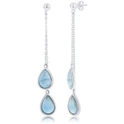 Sterling Silver Double Pear-Shaped Natural Larimar Dangling Earrings