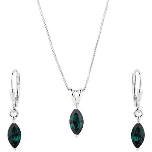 ShahGems Swarovski Marquise Earring Pendant Set Womens Stud Necklace Jewelry Gift