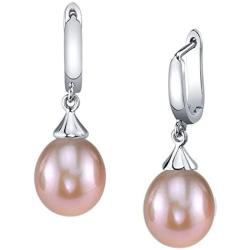 THE PEARL SOURCE Drop Shape Pink Freshwater Cultured Pearl Elegance Earrings for Women