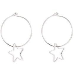 Wire Hoop Star Lucky Dangle Drop Earrings S925 Sterling Silver for Women Teen Girls Sensitive Ear Minimalist Dangling Hypoallergenic Lightweight Geometric Hoops 20mm Gifts for Birthday Daughter Bff
