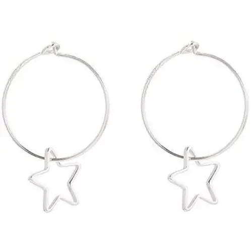 Wire Hoop Star Lucky Dangle Drop Earrings S925 Sterling Silver for Women Teen Girls Sensitive Ear Minimalist Dangling Hypoallergenic Lightweight Geometric Hoops 20mm Gifts for Birthday Daughter Bff