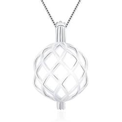 LGSY Sterling Silver Twisted Ball Pearl Cage Pendants for Women, Essential Oil Diffuser Lockets for Pearl Jewelry