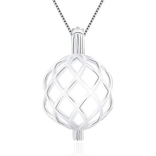 LGSY Sterling Silver Twisted Ball Pearl Cage Pendants for Women, Essential Oil Diffuser Lockets for Pearl Jewelry