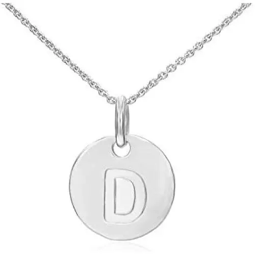 925 Sterling Silver Round Disc Alphabet Letter A-Z Initial Pendant Necklace Rolo chain 18''