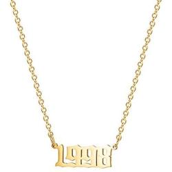 Birthday Year Necklace, 18K Gold Plated Stainless Steel Birth Year Number Pendant Necklace Memorable Anniversary Jewelry for Women Girls