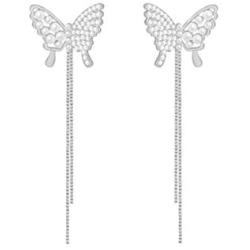 YUNXI pearl Rhinestone Long Metal Tassels Butterfly Earrings 3D Hollow shiny Crystal Zircon Butterflies Drop Dangle Earring for Women Girls