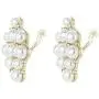 SP Sophia Collection Simulated Floral Pearl Blossom Multi Strand Necklace and Earring Set, Clip On Earring 2 Set