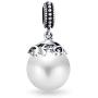 Bali Style Filgree Cap White Simulated Pearl Heart Dangle Charm Bead For Women Teen Oxidized .925 Sterling Silver Fits European Bracelet June Birthstone
