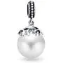 Bali Style Filgree Cap White Simulated Pearl Heart Dangle Charm Bead For Women Teen Oxidized .925 Sterling Silver Fits European Bracelet June Birthstone
