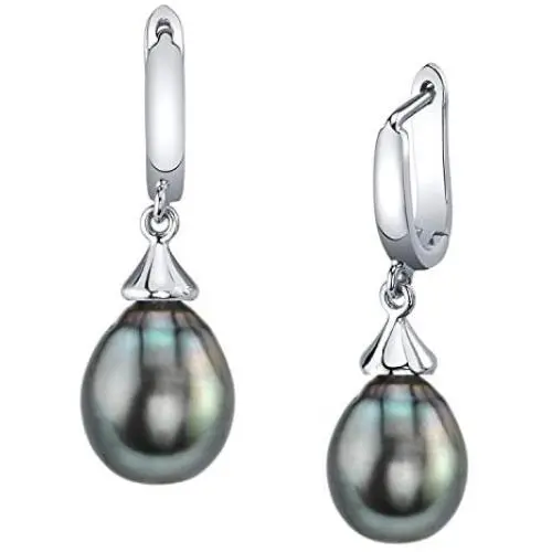 THE PEARL SOURCE Drop Shape Black Tahitian South Sea Cultured Pearl Elegance Earrings for Women THE PEARL SOURCE Drop Shape Black Tahitian South Sea Cultured Pearl Elegance Earrings for Women