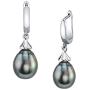 THE PEARL SOURCE Drop Shape Black Tahitian South Sea Cultured Pearl Elegance Earrings for Women