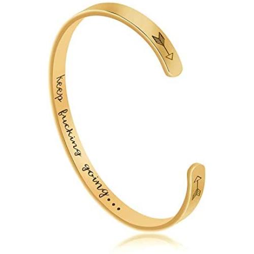 Asteria Jewelry Inspirational Gifts Keep Going for Women Cuff Bracelet Bangle Stainless Steel Engraved Come Gift Box (Keep Fucking Going(Gold))