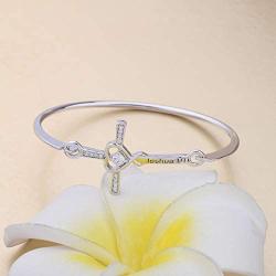 BEKECH Christian Cross Bracelet Engraved Bible Verse Joshua 1:9 Crystal Cross Bangle Bracelet Religious Jewelry Gift for Women Girls