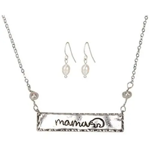 SPUNKYsoul Mama Bear Charm Necklace and Earrings Jewelry Gold and Silver Mixed Metal for Women Mommy Mom